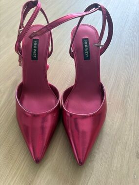 Nine West Metallic Pointed-Toe Ankle-Strap Heels